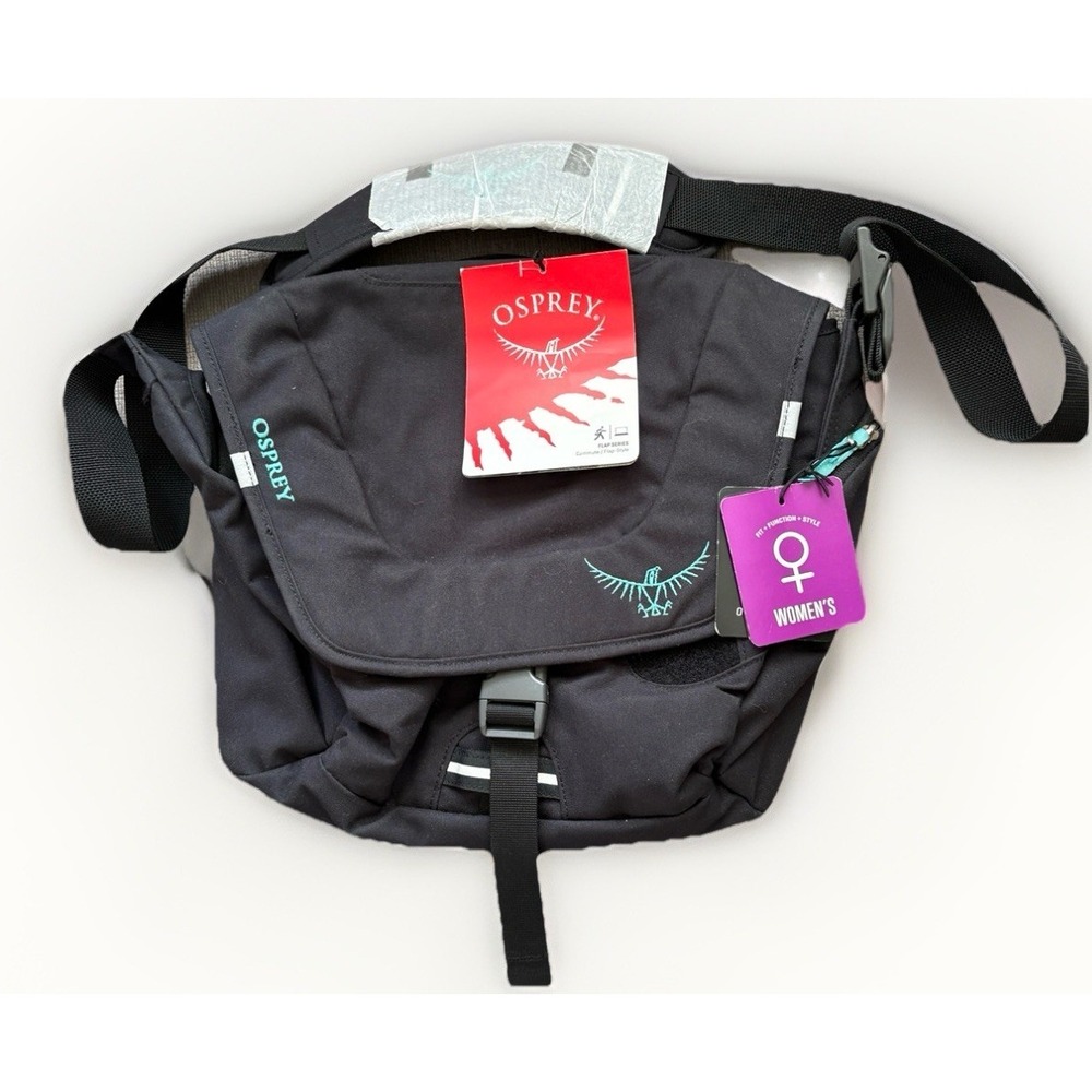 Osprey Flap Jill Mini Courier Messenger Bag Black Aqua Crossbody 15" Laptop Bag
